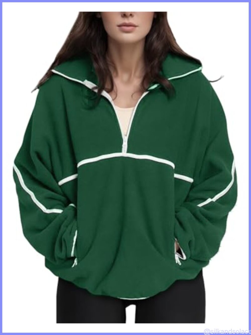 Fleece Quarter Zip Pullover Oversized Sweatshirt Pockets